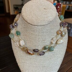 Vintage natural stone and goldtone necklace with closure, 32”